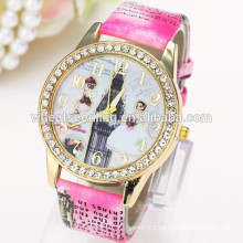 2015 Hot Selling Wholesale beautiful bridal pattern Cheap Leather Watch